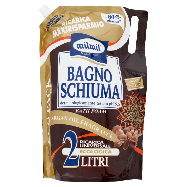 Mil Mil Bagno Schiuma Olio di Argan Ricarica Universale Ecologica 2 Litri