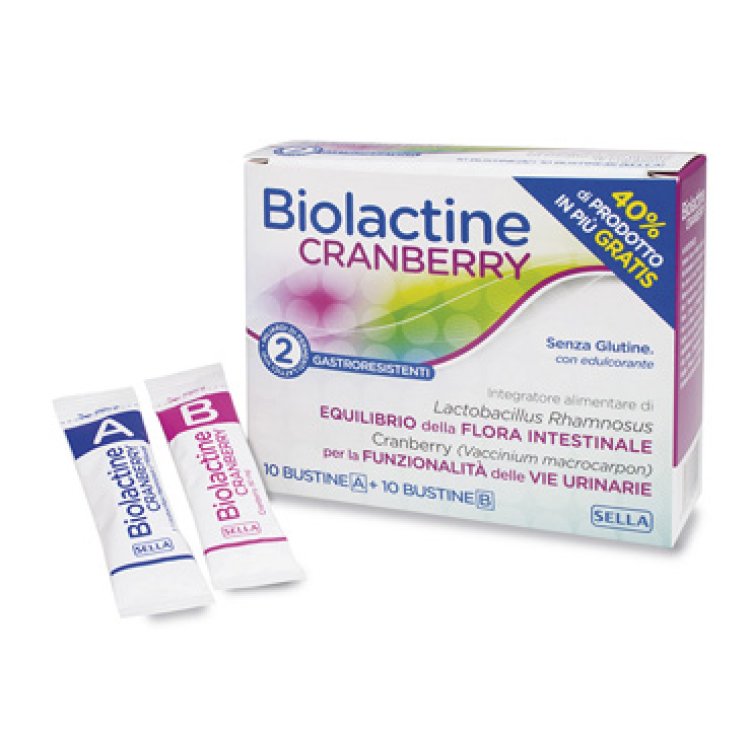 Biolactine Cranberry - Integratore con 2 miliardi di fermenti lattici vivi - 10 bustine A + 10 bustine B