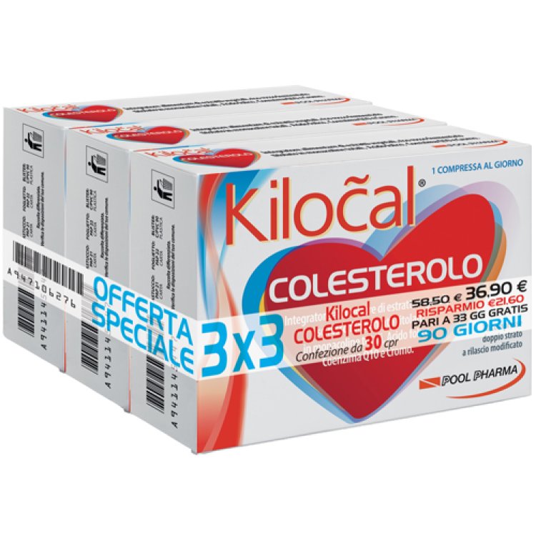 Kilocal Colesterolo - Integratore alimentare per il controllo del colesterolo - 3 confezioni da 30 compresse ciascuna