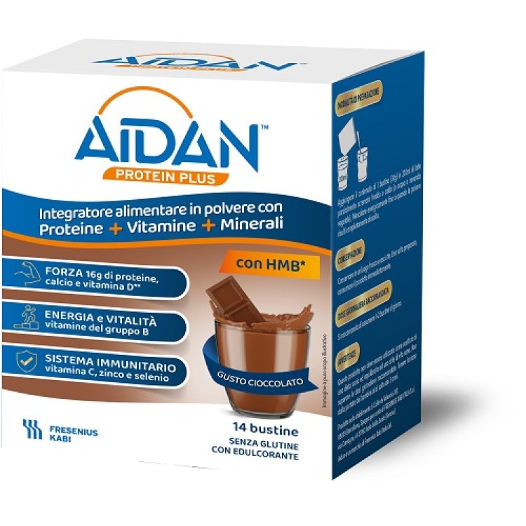 Aidan Protein Plus - Integratore alimentare con proteine, vitamine e minerali - Gusto Cioccolato -14 Buste