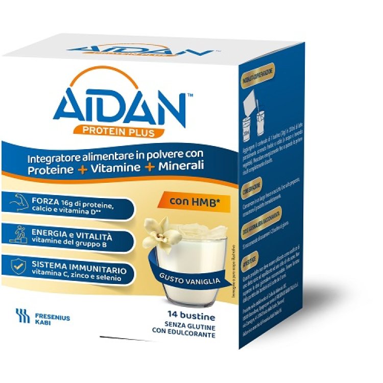 Aidan Protein Plus - Integratore alimentare con proteine, vitamine e minerali - Gusto Vaniglia - 14 Buste