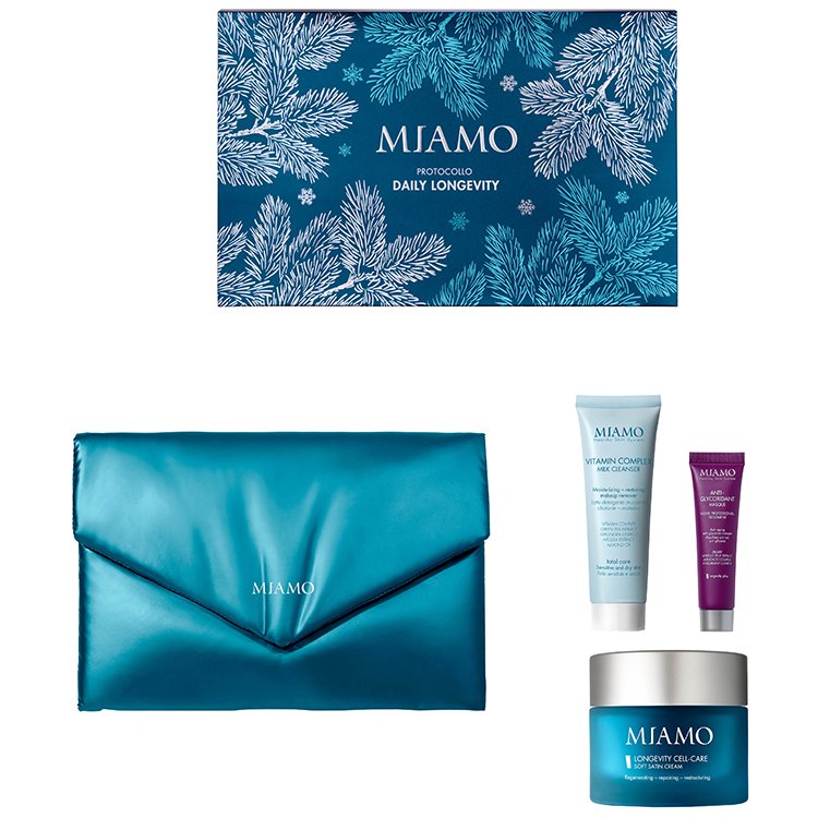 Miamo Cofanetto di Natale 2025 Protocollo Daily Longevity - Soft Satin cream 50 ml + Milk Cleanser 50 ml + Maschera antietà Miamo Cofanetto di Natale 2025 Protocollo Daily Longevity - Soft Satin cream 50 ml + Milk Cleanser 50 ml + Maschera antietà