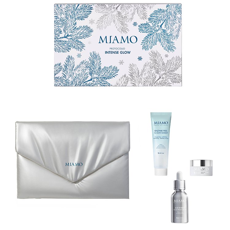 Miamo Cofanetto di Natale 2025 Protocollo Intense Glow - Glow Primer Serum 30 ml + Enzyme Peel O₂ Glow Masque 25 ml + Age Reverse Masque 10 ml Miamo Cofanetto di Natale 2025 Protocollo Intense Glow - Glow Primer Serum 30 ml + Enzyme Peel O₂ Glow Masque 25 ml + Age Reverse Masque 10 ml