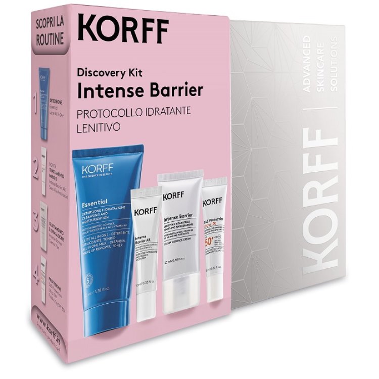 Korff Cofanetto di Natale 2025 Kit Intense Barrier - Latte detergente 100 ml + Siero 10 ml + Crema 20 ml + Fluido SPF50+ 15 ml