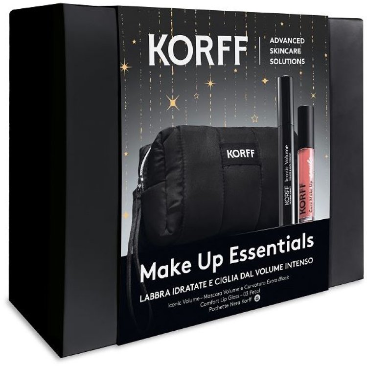 Korff Cofanetto di Natale 2025 Make up Essentials 02 - Mascara Iconic volume + Lipgloss smile 02 Rose + pochette