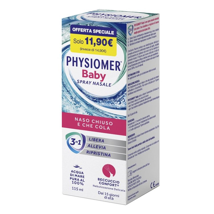 Physiomer Baby Spray Nasale - Spray nasale bambini all'acqua di mare per naso chiuso - 115 ml Physiomer Baby Spray Nasale - Spray nasale bambini all'acqua di mare per naso chiuso - 115 ml