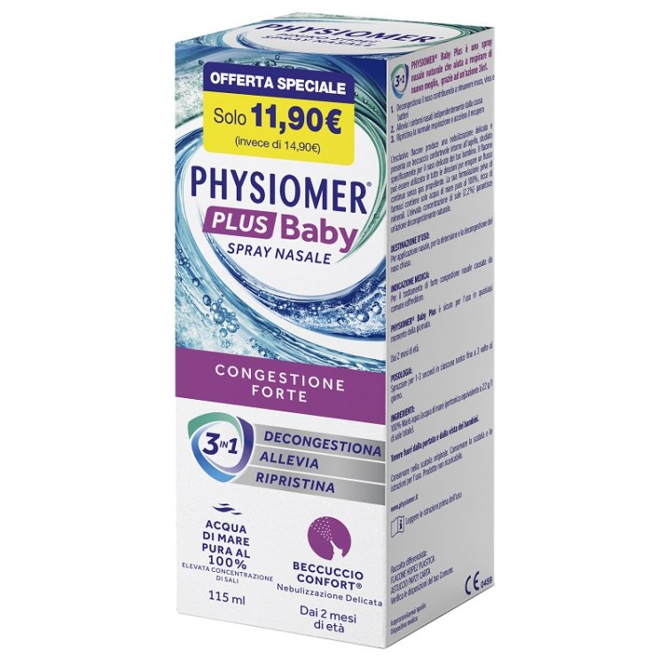 Physiomer Plus Baby Spray Nasale - Spray nasale bambini per liberare il naso chiuso - 115 ml