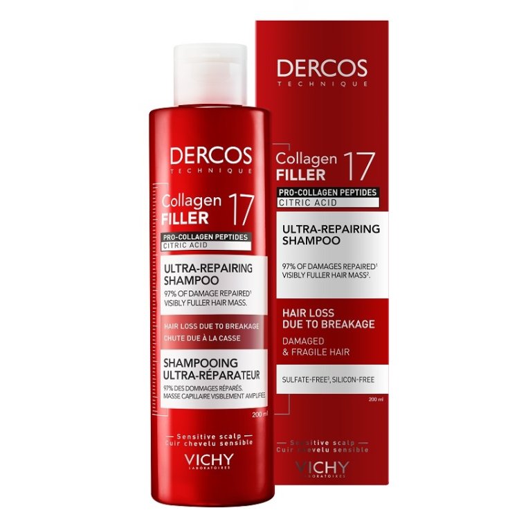 Dercos Collagen 17 Filler Shampoo Ultra riparatore - Shampoo anticaduta per capelli forti e voluminosi - 200 ml