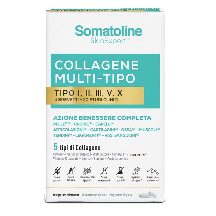 Somatoline Skin Expert Collagene Multi-Tipo - Integratore alimentare con 5 tipi di collagene - 40 compresse