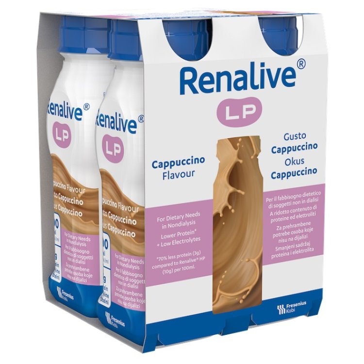 Renalive LP Cappuccino - Supplemento nutrizionale per pazienti con malnutrizione e malattia cronica renale - 4 flaconi da 200 ml ciascuno