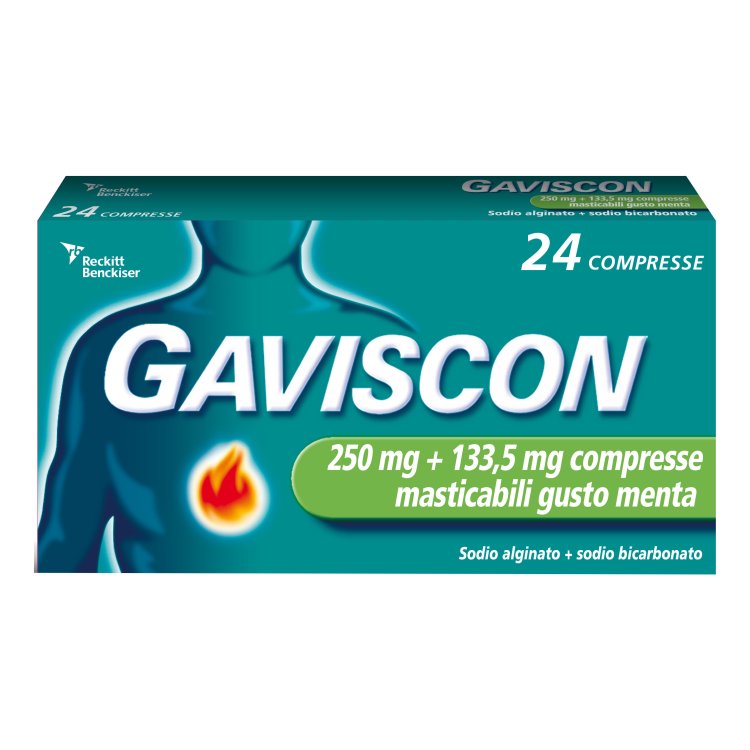 Gaviscon 24 Compresse Masticabili Gusto Menta 250mg+133,5mg