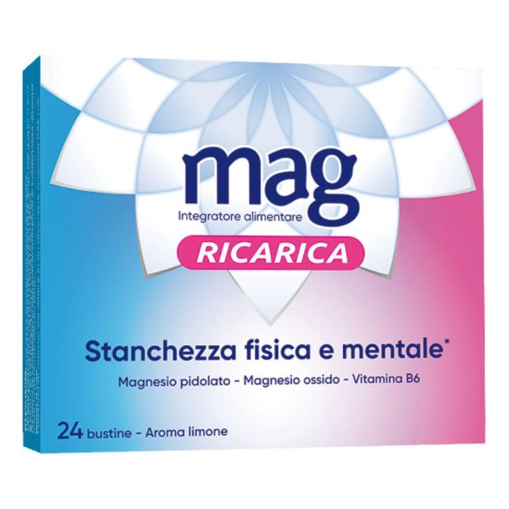 Mag Ricarica - Integratore con Magnesio Pidolato, Magnesio Ossido e Vitamina B6 per stanchezza fisica e mentale - 24 buste