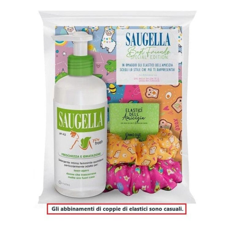 Saugella Bundle Detergente Intimo You Fresh + elastici dell'amicizia - Detergente intimo quotidiano da donna - 200 ml + 3 elastici per capelli Saugella Bundle Detergente Intimo You Fresh + elastici dell'amicizia - Detergente intimo quotidiano da donna - 200 ml + 3 elastici per capelli