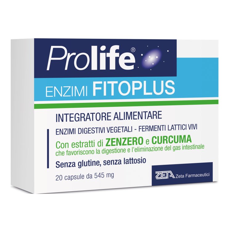 Prolife Enzimi Fitoplus - Integratore per la funzione digestiva e contro il gonfiore intestinale - 20 capsule