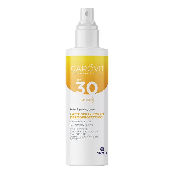 Carovit Solare Latte Spray Corpo Dermoprotettivo SPF30 - Protezione solare alta per pelle sensibile - 200 ml Carovit Solare Latte Spray Corpo Dermoprotettivo SPF30 - Protezione solare alta per pelle sensibile - 200 ml