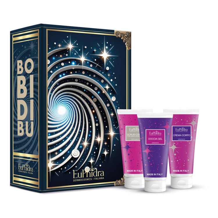 Euphidra Cofanetto di Natale Bobidibu - Scrub corpo esfoliante 100 ml + Doccia gel idratante 100 ml + Crema corpo idratante 100 ml