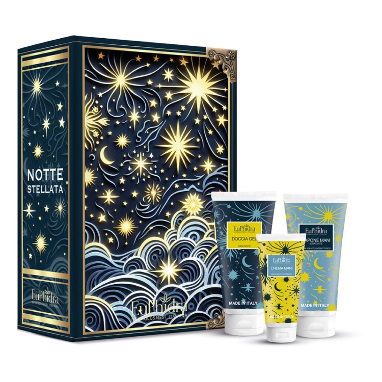 Euphidra Cofanetto di Natale Notte Stellata - Doccia gel idratante 100 ml + Sapone mani idratante 100 ml + Crema mani nutriente 50 ml