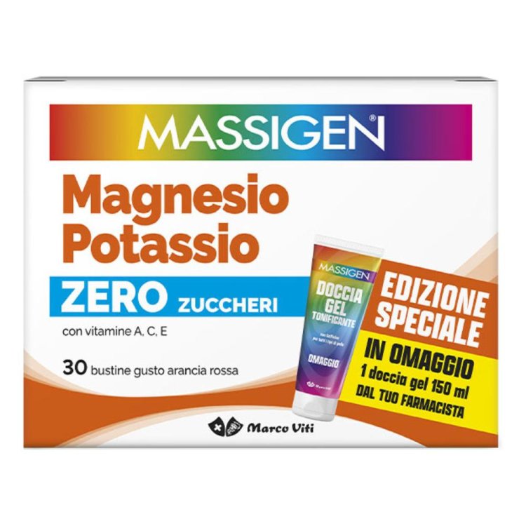 Massigen Magnesio e Potassio Senza Zuccheri - Integratore alimentare di vitamine e sali minerali - 30 buste