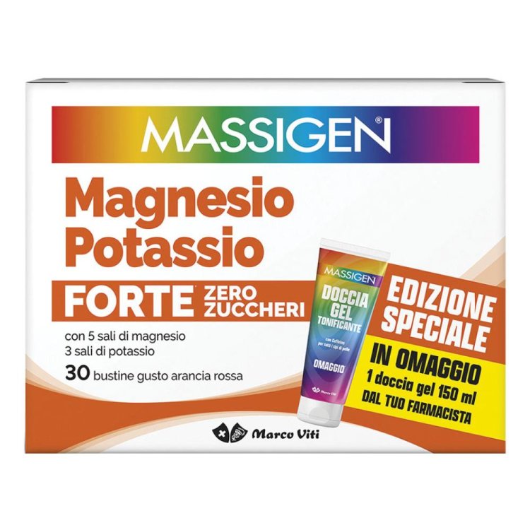 Massigen Magnesio e Potassio Forte Zero Zuccheri - Integratore alimentare per attività fisica intensa - 30 Buste
