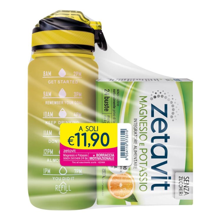Zetavit Magnesio e Potassio Senza zucchero - Integratore per stanchezza e affaticamento - con Borraccia omaggio - 24 Bustine Zetavit Magnesio e Potassio Senza zucchero - Integratore per stanchezza e affaticamento - con Borraccia omaggio - 24 Bustine