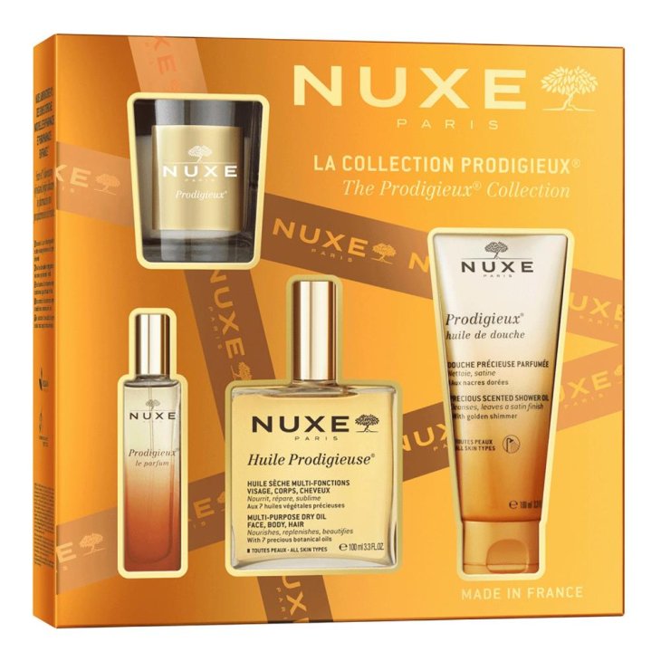 Nuxe Cofanetto di Natale 2025 La collezione Prodigieux - Olio secco multifunzione + profumo + olio doccia + candela per ambienti