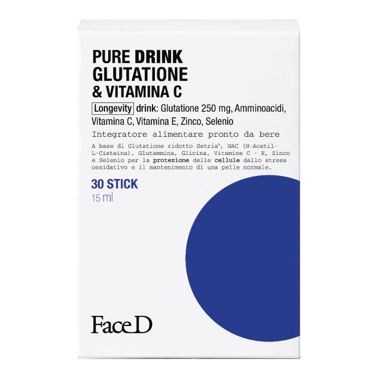 FaceD Pure Drink Glutatione & Vitamina C - Integratore antiossidante per il benessere della pelle - 30 stick pronti da bere