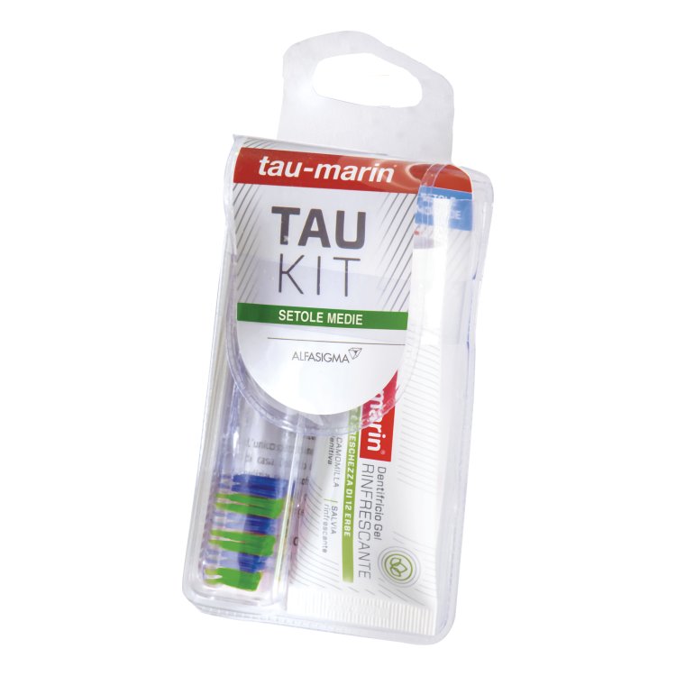 Tau-Marin Kit Spazzolino Medio - Set da viaggio spazzolino + dentifricio 