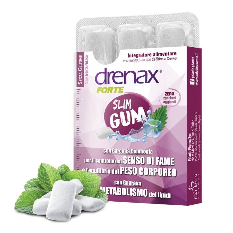 Drenax Forte Slim Gum - Integratore dimagrante per controllare il senso di fame - 9 gomme da masticare