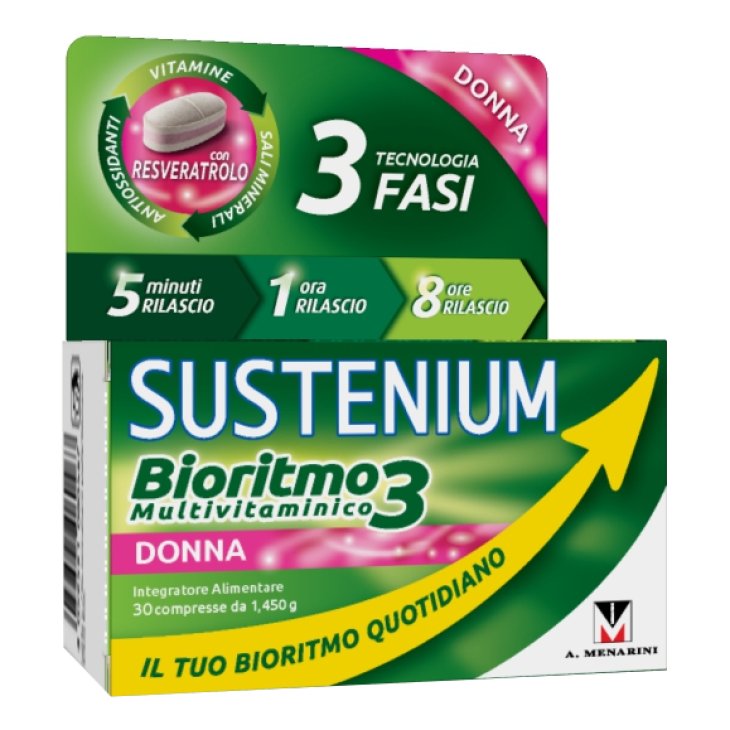 Sustenium Bioritmo 3 Donna - Integratore multivitaminico per il benessere fisico e mentale - 30 Compresse