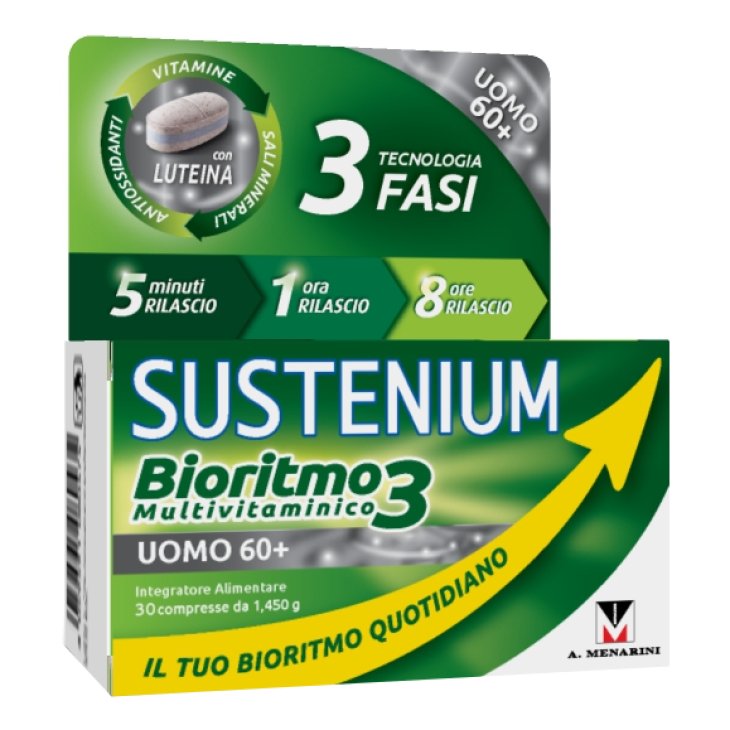Sustenium Bioritmo 3 Uomo 60+ - Integratore multivitaminico per il benessere fisico e mentale - 30 Compresse