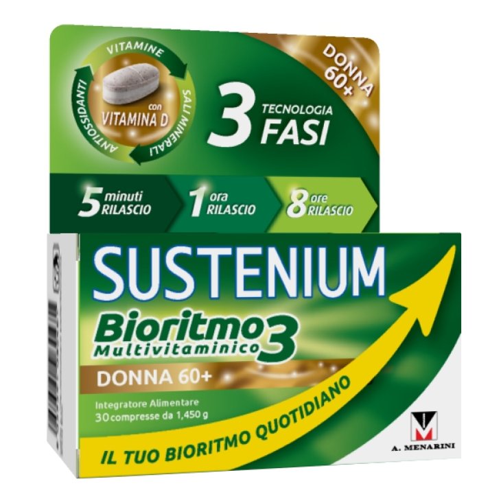 Sustenium Bioritmo 3 Donna 60+ - Integratore multivitaminico per il benessere fisico e mentale - 30 compresse