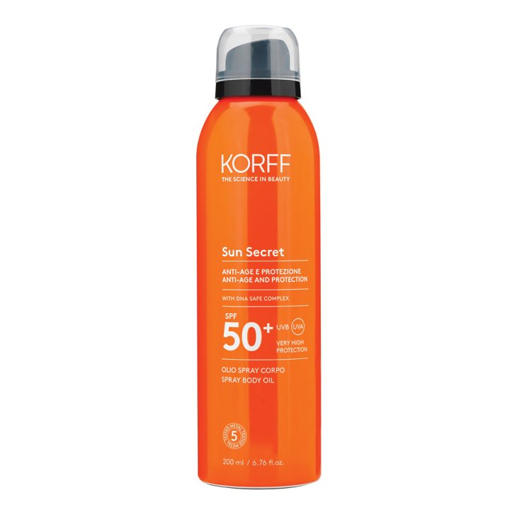 Korff Sun Secret Olio Spray Protettivo Anti-Età SPF50+ - Olio spray solare invisibile corpo tocco secco - 200 ml