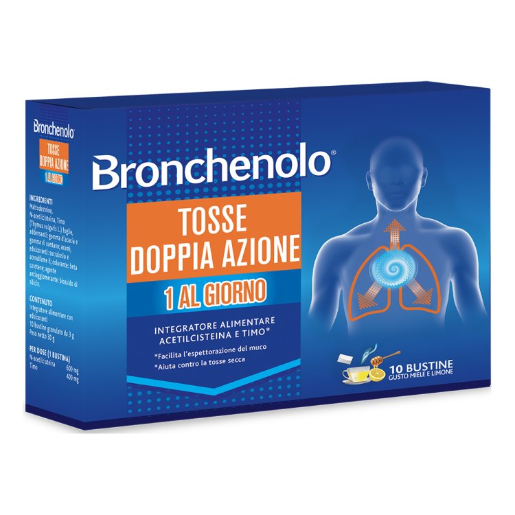 Bronchenolo Tosse Doppia Azione - Integratore Alimentare per le vie respiratorie - 10 Bustine