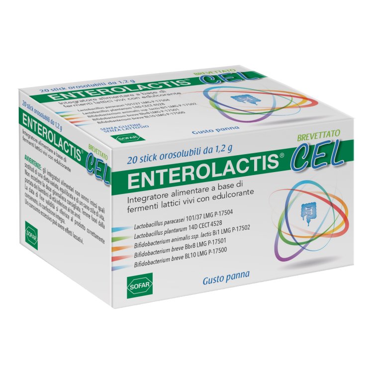 Enterolactis Cel - Integratore a base di Fermenti Lattici vivi - 20 Stick Orosolubili da 1,2 g