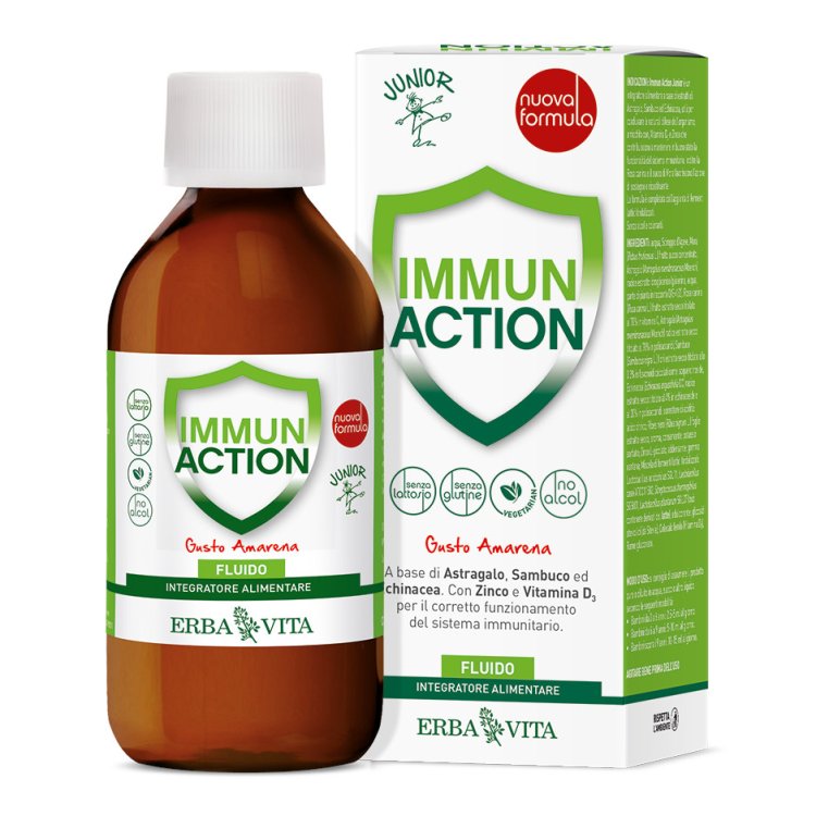 Erba Vita Immun Action Junior Fluido - Integratore alimentare per il benessere del sistema immunitario - 200 ml