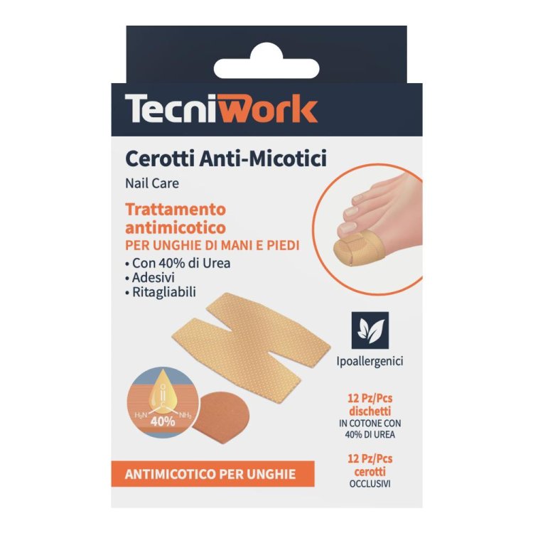 Tecniwork - Cerotti Antimicotici a base di urea 40% -  12 Dischetti in cotone + 12 Cerotti occlusivi