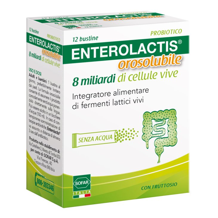 Enterolactis - Integratore a base di 8 miliardi di fermenti lattici vivi - 12 bustine orosolubili