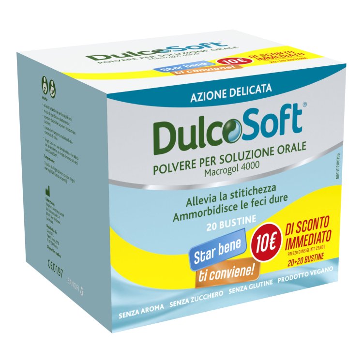 DulcoSoft - Polvere per soluzione orale - Trattamento della stitichezza occasionale - 20 + 20 bustine