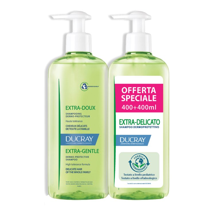 Ducray Shampoo Extra Delicato - Shampoo dermoprotettivo adatto all'uso frequente - 2 x 400 ml