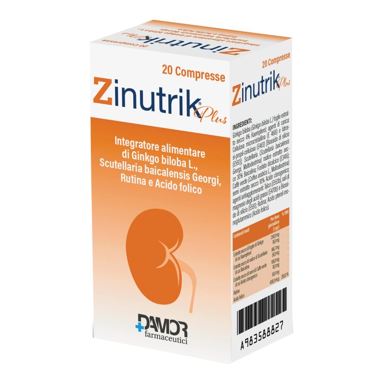 Zinutrik Plus - Integratore antiossidante con Ginkgo Biloba - 20 Compresse