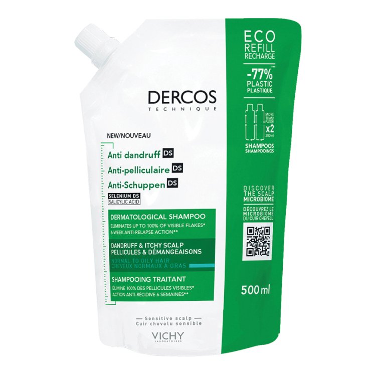 Dercos Eco Ricarica Shampoo Antiforfora Sensitive - Shampoo per cuoio capelluto sensibile - Ricarica da 500 ml