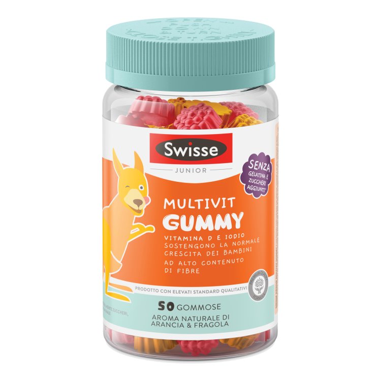Swisse Junior Multivit Gummy - Integratore per stimolare la crescita dei bambini a partire dai 4 anni - 50 caramelle gommose gusto arancia e fragola