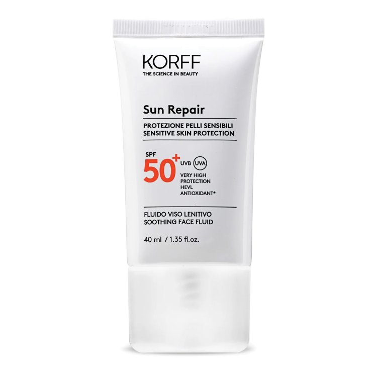 Korff Sun Repair Fluido Viso Lenitivo SPF50+ - Protezione solare viso molto alta per pelli sensibili - 40 ml