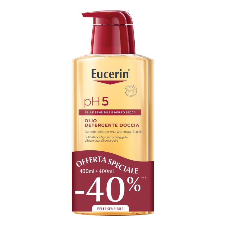 Eucerin pH5 Olio Detergente Doccia Pacco Doppio - Ideale per pelle secca e sensibile - 400 ml