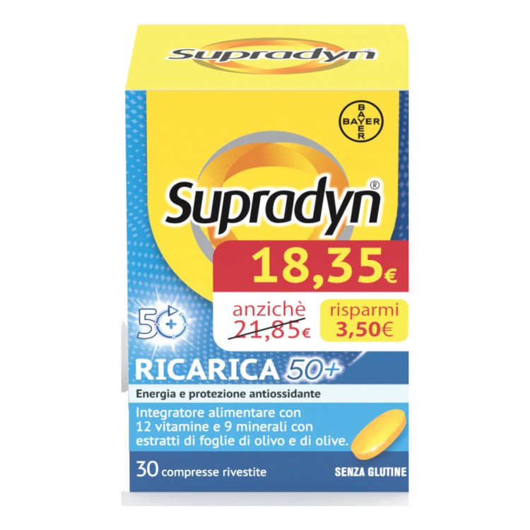 Supradyn Ricarica 50+ - Integratore antiossidante ed energizzante per adulti oltre i 50 anni - 30 compresse - Confezione Promo