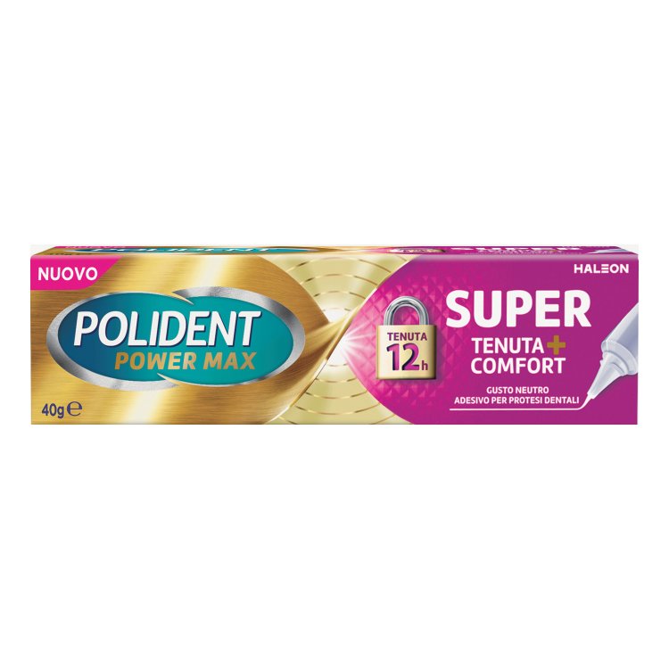 Polident Power Max Super Tenuta + Sigillante - Crema adesiva per protesi dentale al gusto neutro - 40 g