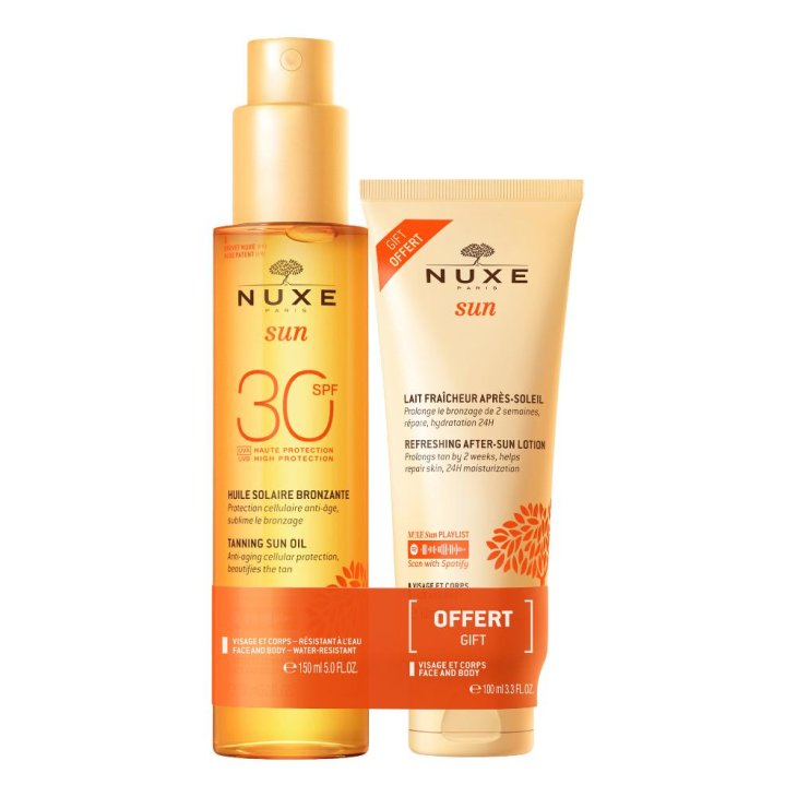 Nuxe Sun Duo Olio Solare Abbronzante SPF 30 + Latte Doposole - Protezione solare anti-età 150 ml + Latte doposole rinfrescante 100 ml 