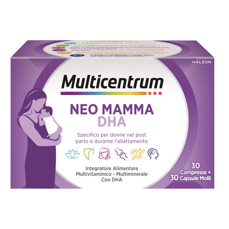 Multicentrum Neo Mamma DHA - Integratore multivitaminico post parto e per donne in allattamento - 30 compresse deglutibili + 30 capsule molli