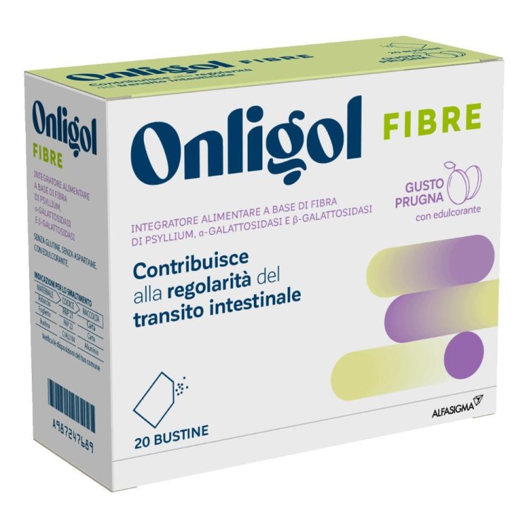 Onligol Fibre - Integratore alimentare per la regolarità del transito intestinale - Gusto Prugna - 20 buste