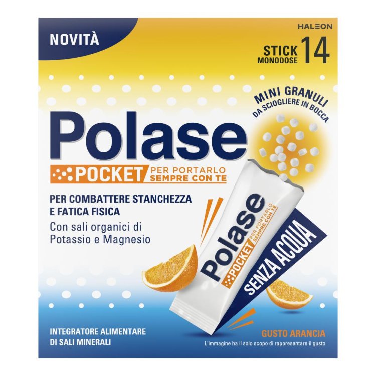 Polase Pocket - Integratore alimentare per stanchezza fisica - Gusto arancia - 14 stick da sciogliere in bocca